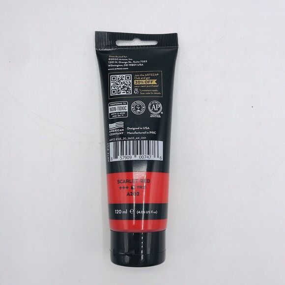 Arteza Acrylic Colors Premium Paint Scarlet Red A202 120 ml Tube - Picture 4 of 4